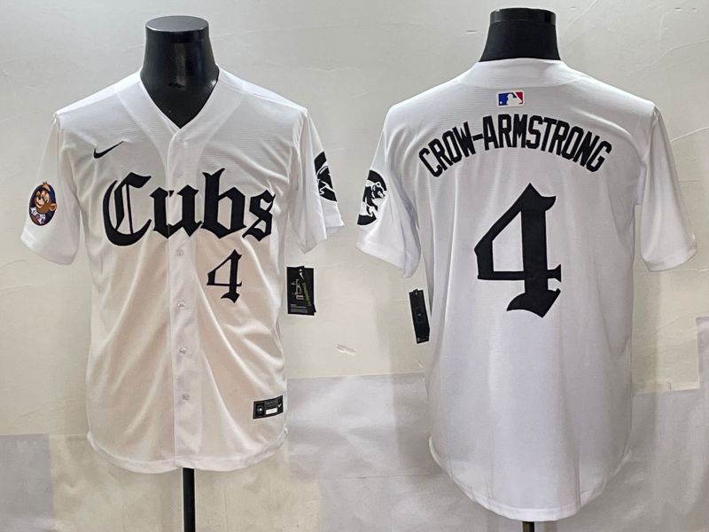 Men 2025 Chicago Cubs 4 Crow-Armstrong White Five generations Joint Name Nike MLB Jersey style 13